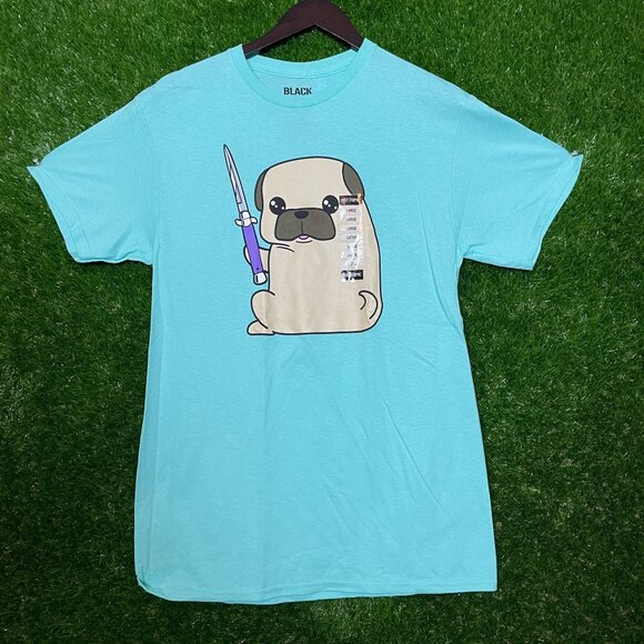 Black Matter, Pug, Knife, Graphic, Cartoon T-shirt, size Large - Picture 1 of 6